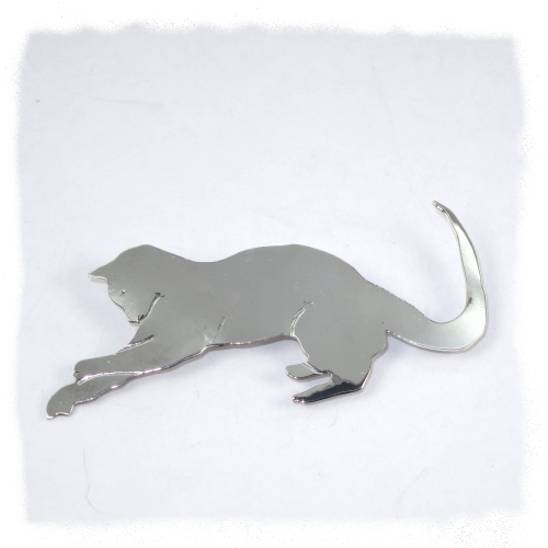 Silver cat brooch